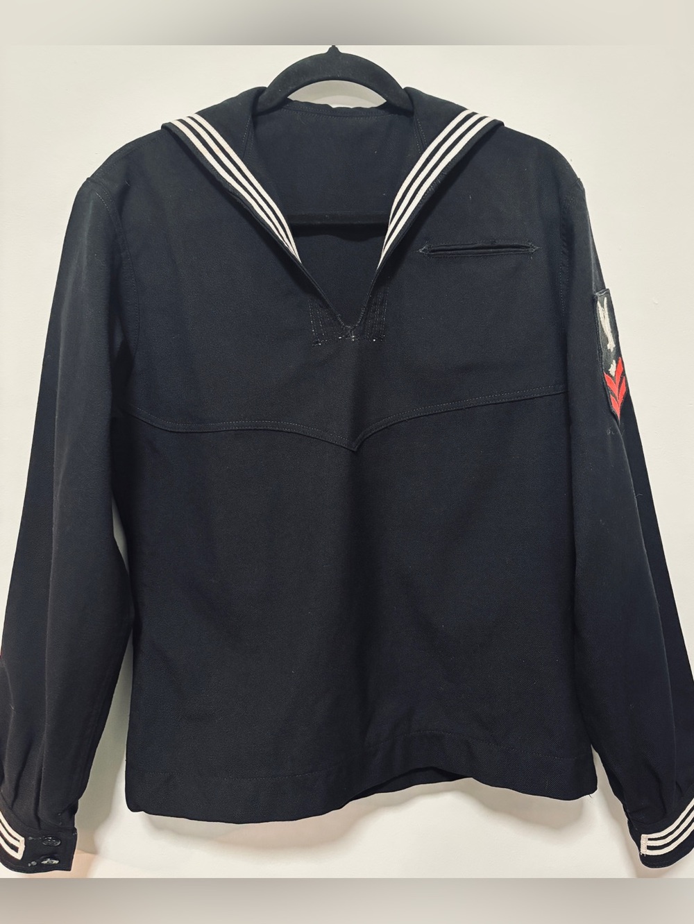 US NAVY Vintage Sailor Navy & White Jumper Blue Dress Top Size 40, Small